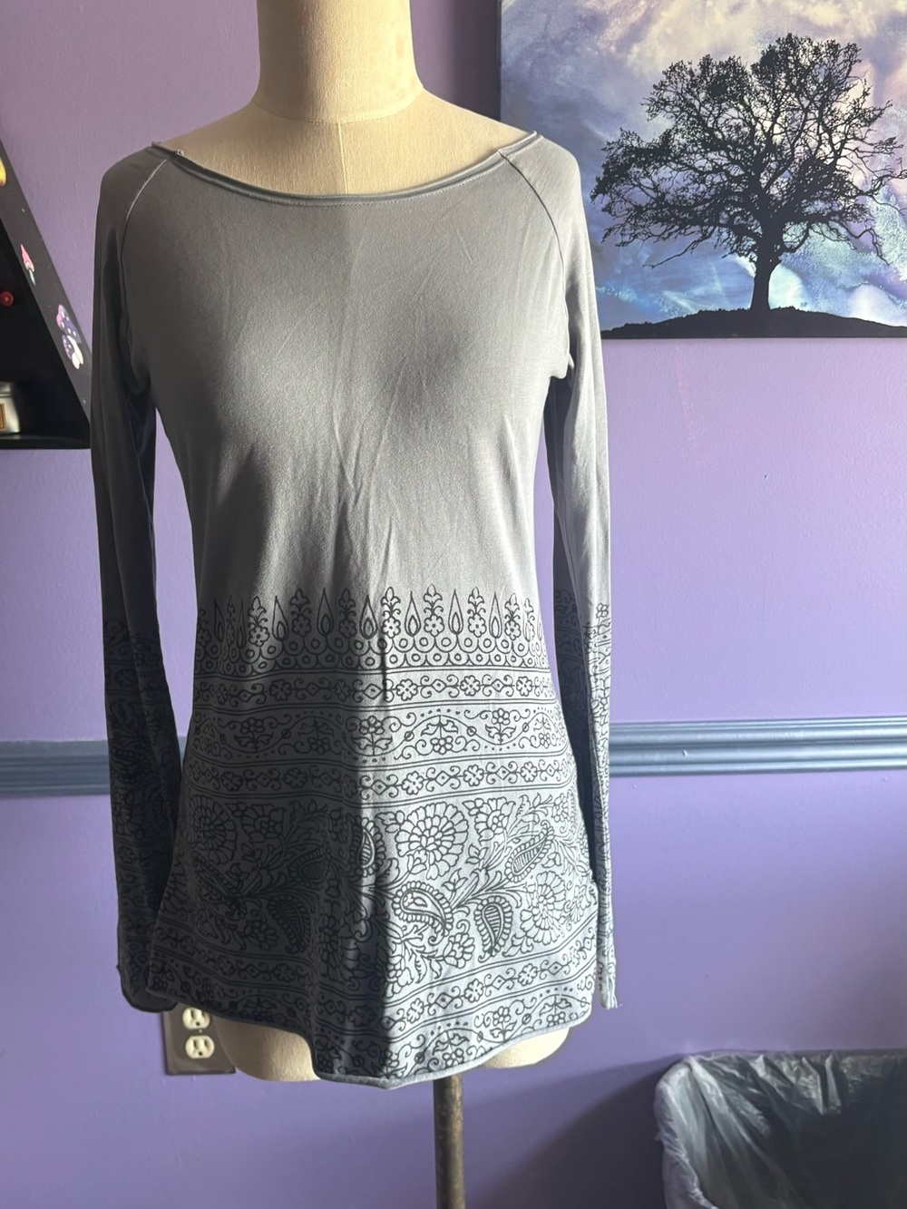 Pink Lotus Grey Long Sleeve Printed Tunic
